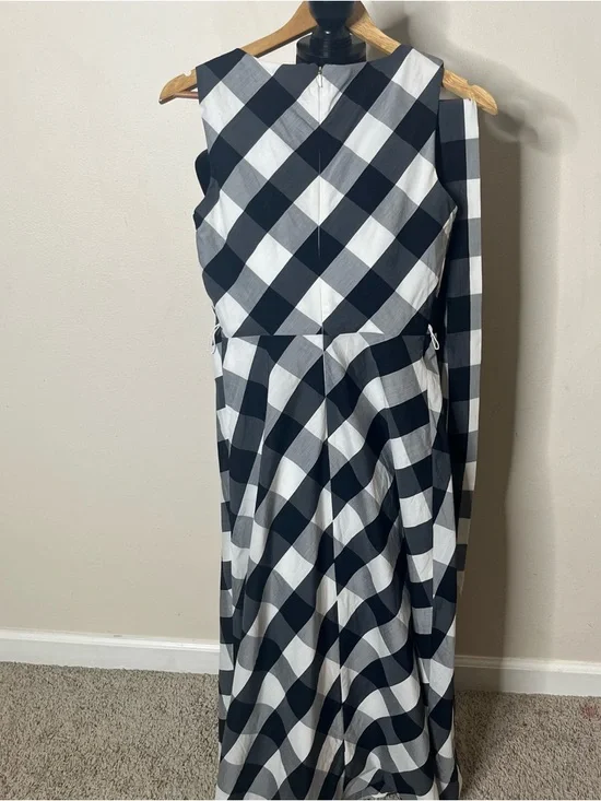 DKNY Women’s Black/White Gingham Sleeveless Belted A~Line Maxi Dress Sz 2 - Picture 10 of 12
